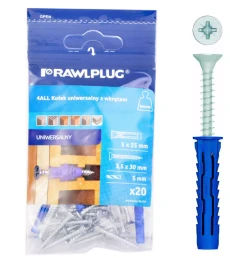 RAWLPLUG KOŁEK UNIWERSALNY 4ALL 5x25 Z WKRĘTEM 20SZT BLISTER